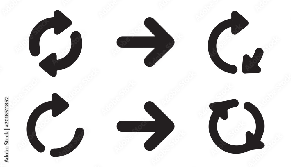 Αυτοκόλλητο Collection of black arrows with refresh icons, right arrows, and looped circle arrows