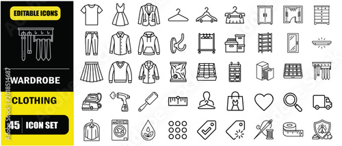 Photos Wardrobe and Clothing Icon Set - Editable Stroke Vector Icons for Fashion Closet
