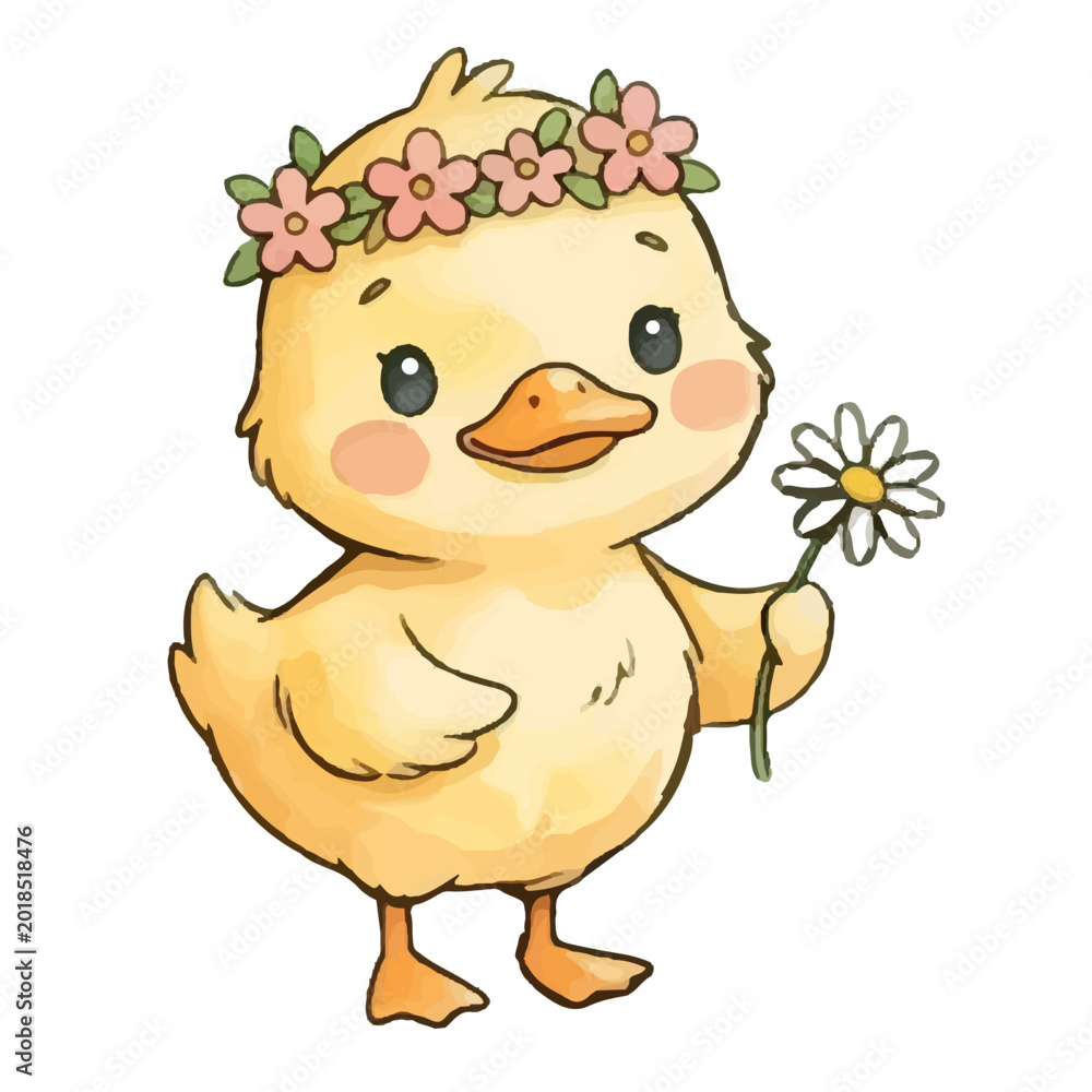 Fototapeta premium Cute Yellow Chick Playing Near Easter Eggs