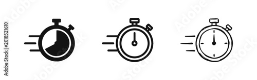 Vászonkép Fast Stopwatch Timer Icon Set - Speed and Performance Concept in Solid, Outline,