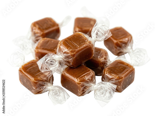 Wrapped caramel candies pile isolated on transparent background, ready for sticker, clipart, t-shirt design, print on demand, and sublimation use.