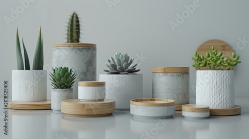 Modern Concrete and Bamboo Plant Pots