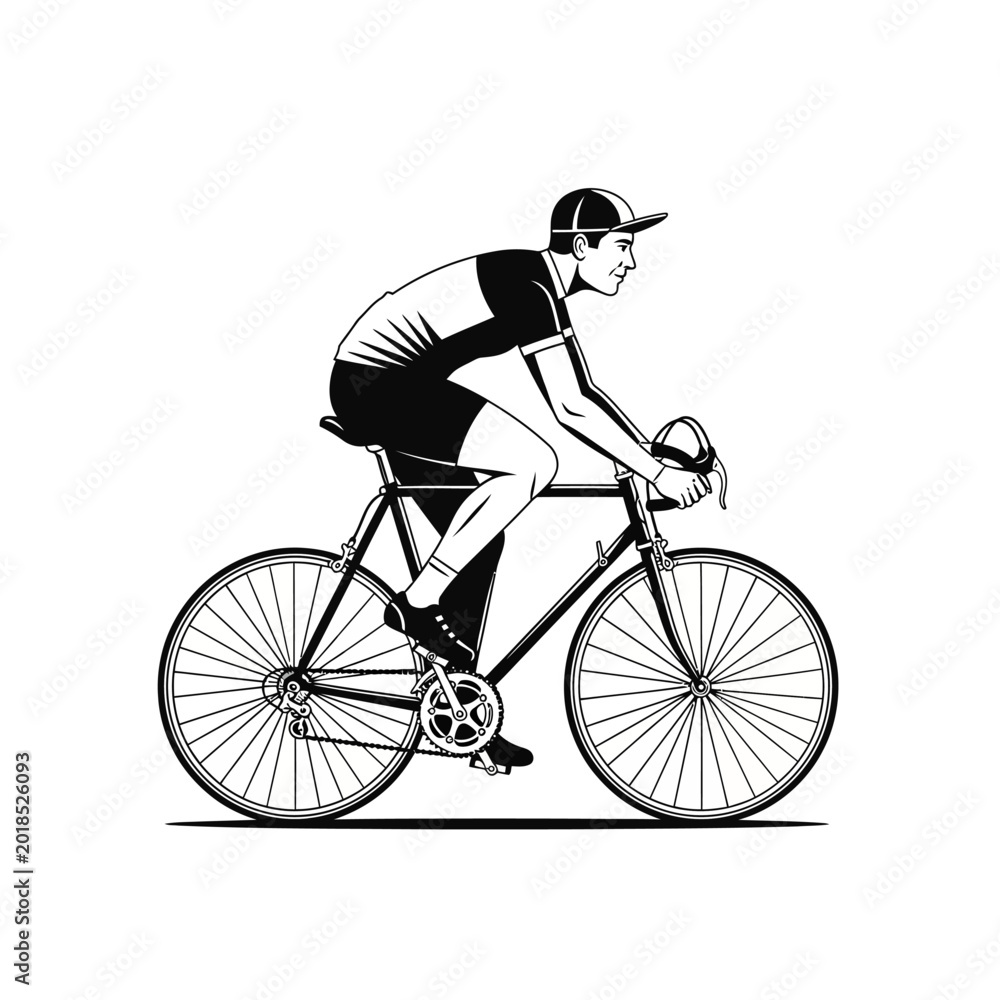 Fototapeta premium Cyclist riding vintage bicycle vector illustration