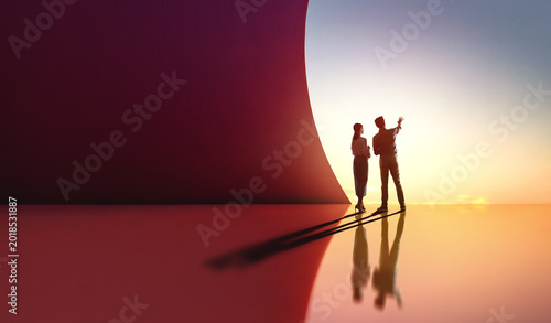 Photos Business Team Silhouette in Futuristic Abstract Space at Sunset ? Visionary Lead