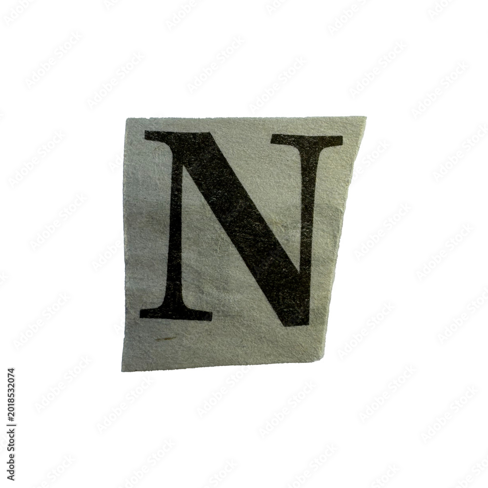 Wall Mural Ransom note style alphabet letter N hand-cut from vintage newspapers and magazines