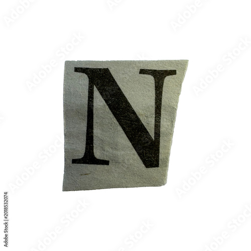 Canvastavla Ransom note style alphabet letter N hand-cut from vintage newspapers and magazines