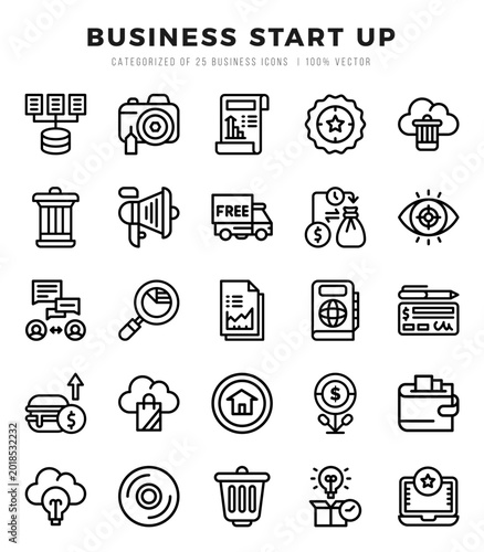 Vector icons set of Business Start Up. Lineal style Icons.
