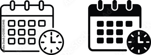 Foto Calendar and clock icons with calendar vector illustration, schedule