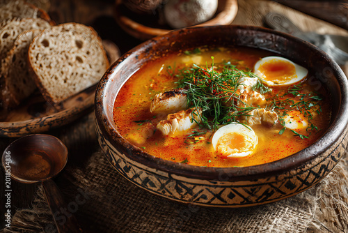 Traditional Hungarian Egg Soup Tojasleves in Rustic Bowl