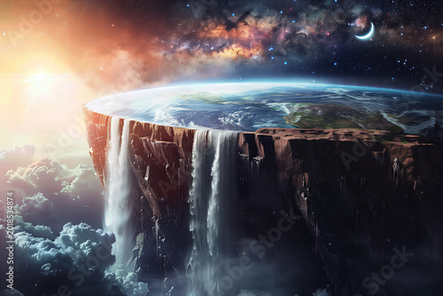 Surreal Cosmic Flat Earth Floating In Space