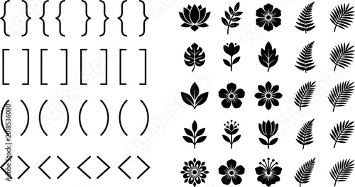 Tableau sur toile Minimalist Icon Set of Punctuation Symbols and Floral Elements for Decorative an