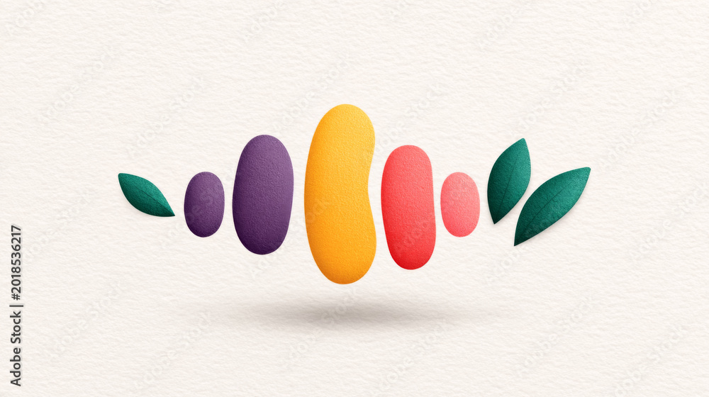 Fototapeta premium Colorful abstract shapes with leaves on light background