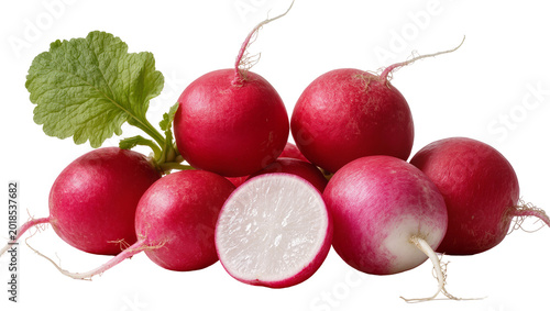 Canvastavla Fresh Red Radishes with Green Leaves and Rootlets, One Cut in Half