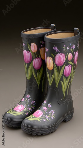 A pair of white rain boots