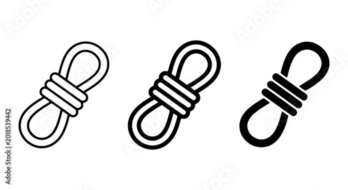 Foto Rope knot icon set, black and white line art, solid fill, and outline vector gra