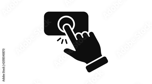 Hand pressing circular button icon with touch effect black silhouette high quality professional