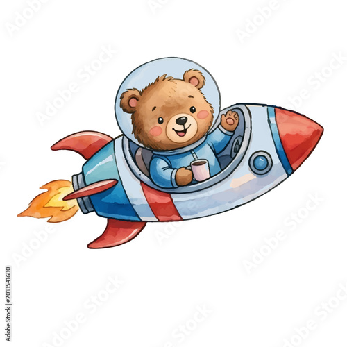 Cute cartoon bear astronout watercolor for kids
