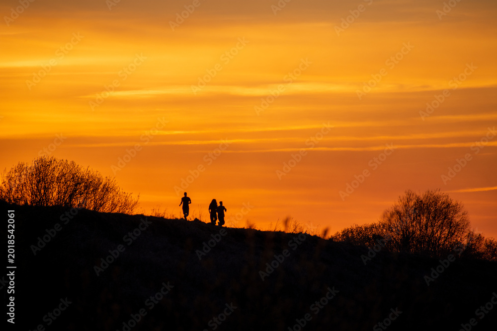 Fototapeta premium silhouette of a man walking on a sunset