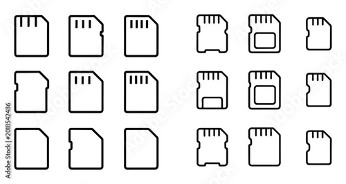 Technology icons with memory card and sd card minimal outline
