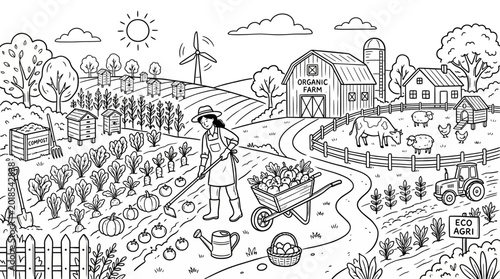 Schilderij op canvas A dedicated female farmer working in an organic vegetable garden.