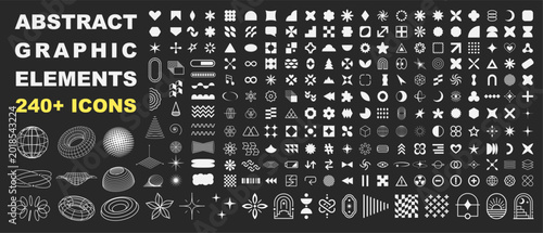 Photos Abstract graphic elements mega pack with modern geometric icons, futuristic wire