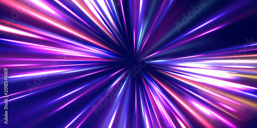 Cuadro en lienzo High velocity motion tunnel with glowing radiance, digital information stream, n
