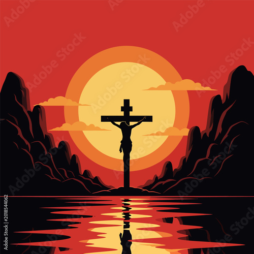Tableau sur toile Poster silhouette celebrate good friday, vector illustration
