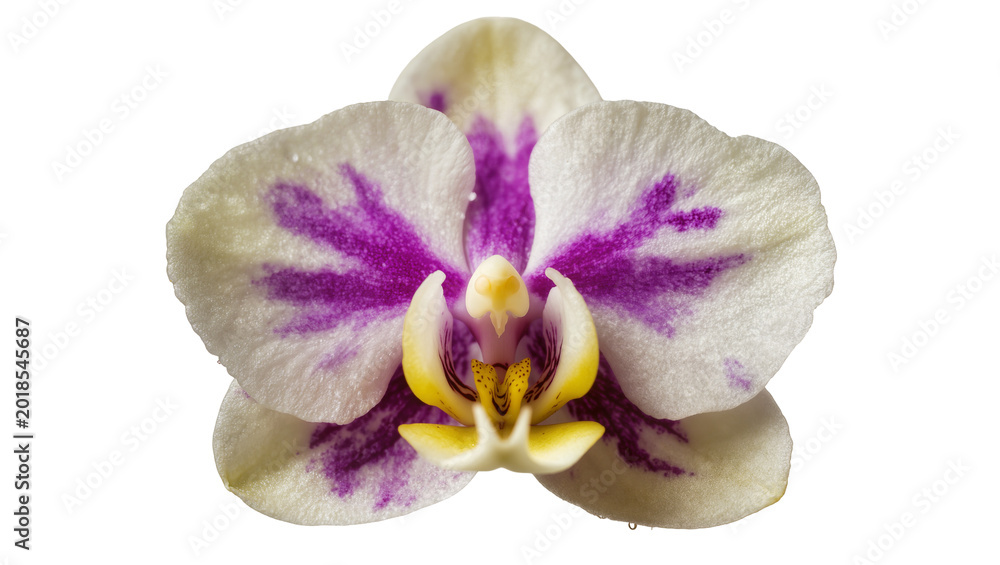 Obraz premium Cream Purple Orchid Flower with Yellow Center and Delicate Petals