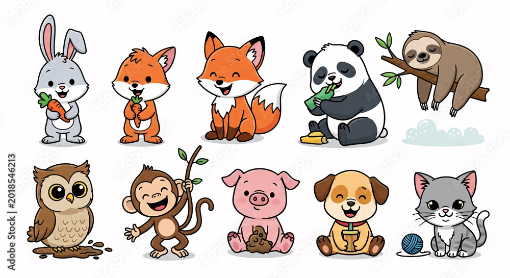 Fototapeta premium Cute cartoon animals for kids illustration.