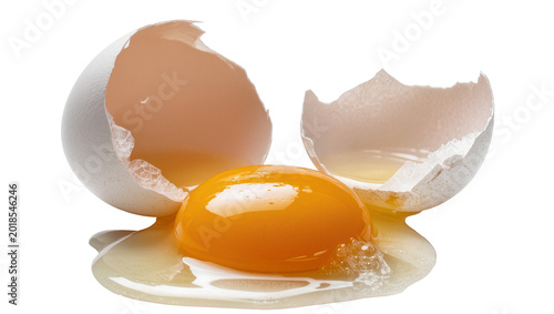 Quadro su tela Cracked eggshell revealing bright yellow yolk and clear albumen