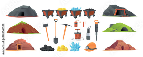 Konstfotografi Cartoon style mining tools and wooden carts