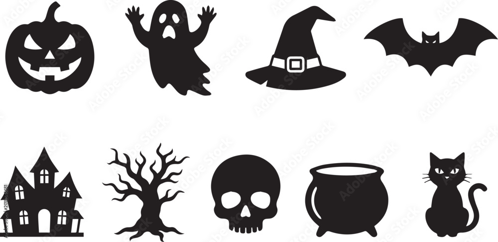 Fototapeta premium Halloween Spooky Silhouette Icon Set Collection