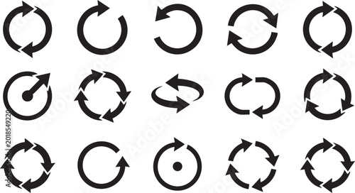 Refresh and cycle arrows circular rotation icon collection.
