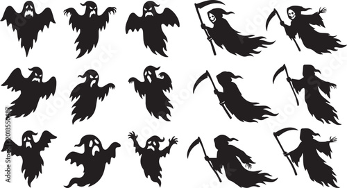Foto Halloween Ghost and Grim Reaper Silhouette Icon Set