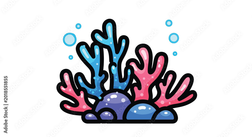 Obraz premium Colorful Coral Reef Cartoon Illustration.