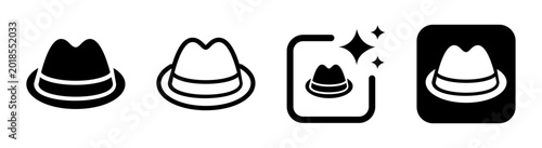 Fedora hat icon in black isolated transparent PNG vector illustration for fashion and vintage accessory design