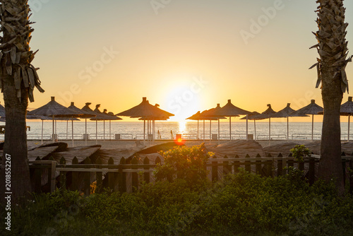 sunshades on the beach  in Vlora  ,Albania