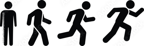 Fotografía Four black silhouette figures depicting progression from standing to running on