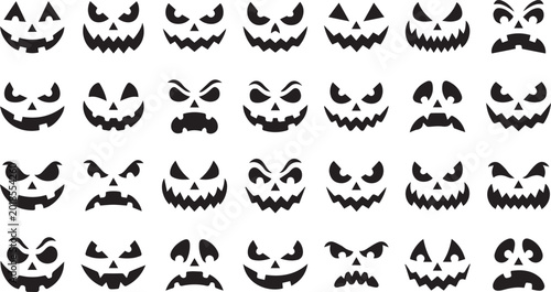 Fotografía Halloween Pumpkin Face Silhouettes: Spooky Jack O' Lantern Set