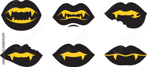 Foto Vampire Lips and Fangs Black Silhouette Vector Icon Set