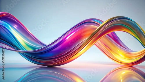 New abstract color glass wave on a 3d render Close up of a shiny metallic wavy shape on simple background	