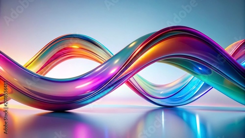 New abstract color glass wave on a 3d render Close up of a shiny metallic wavy shape on simple background	