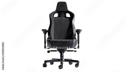 Foto Black ergonomic gaming chair with adjustable armrests and metal base