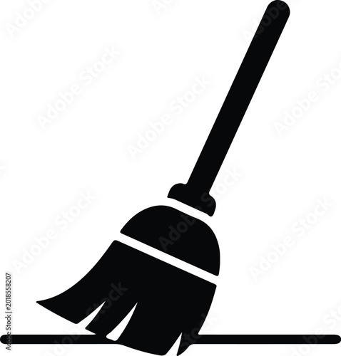 Silhouette design of a black broom icon vector
