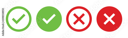 Fényképezés Set of green check marks and red cross marks for survey choice and correct or wr