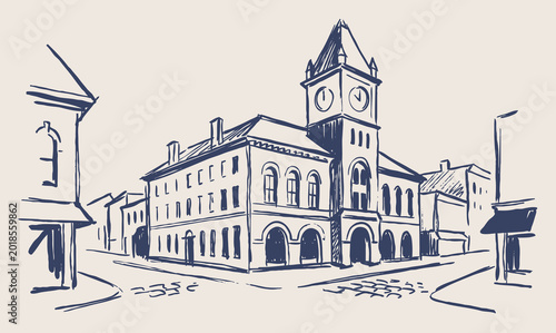 Foto Vector line art of a vintage building