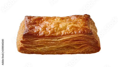 Foto Golden flaky puff pastry rectangle with crimped edges