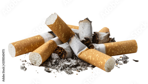 Fotografía Burned Cigarettes with Ash and Smoke Heap