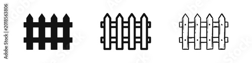 Foto Picket Fence Icon Set Solid Outline and Hand Drawn Styles for Garden Home Bounda