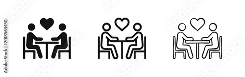 Bild auf Leinwand Romantic Couple Date at Table with Heart Icon Set